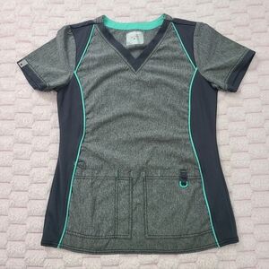 Scrubstar Grey & Teal Contrast V-Neck Medical Scrub Top